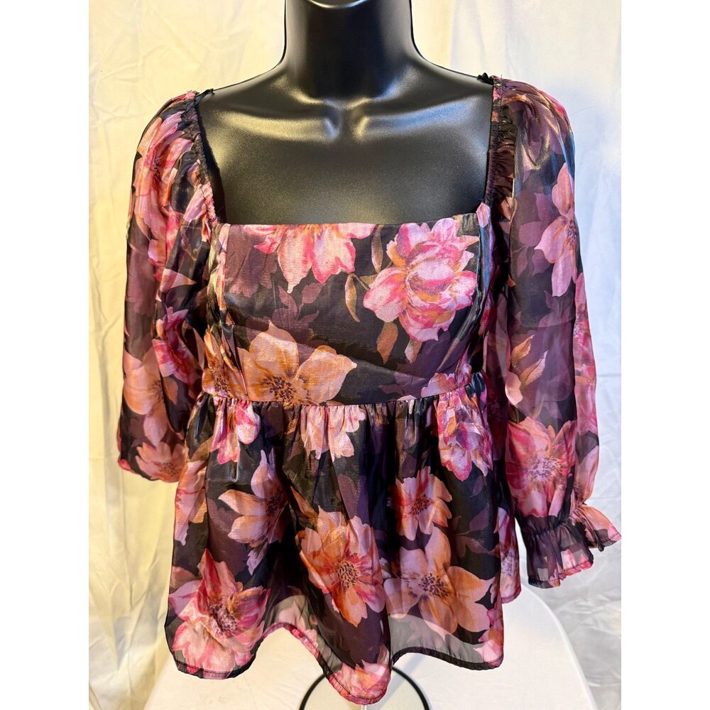 Whimsygoth Floral Cottagecore Fairy Floral Silky Romantic Top Women's Large L
